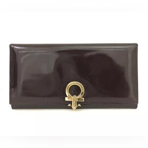 Salvatore Ferragamo Gancini Clip Patent Leather Long Bifold Wallet